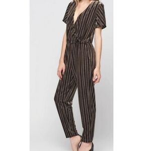 MAVEN WEST Wrap Front Velvet Stripe Jumpsuit Brown